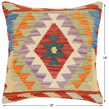 handmade Traditional Pillow Rust Blue Hand-Woven SQUARE 100% WOOL Hand woven turkish pillow2' x 2'